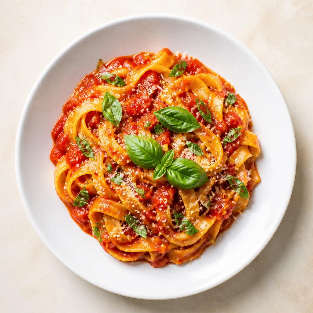 Fresh pasta with tomato and basil