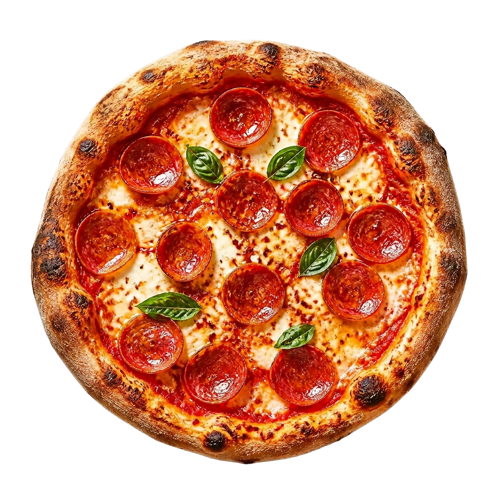 Fresh pepperoni pizza on a white plate