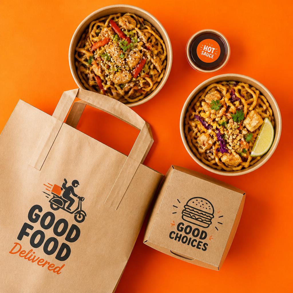 Takeout delivery bag and noodle bowls
